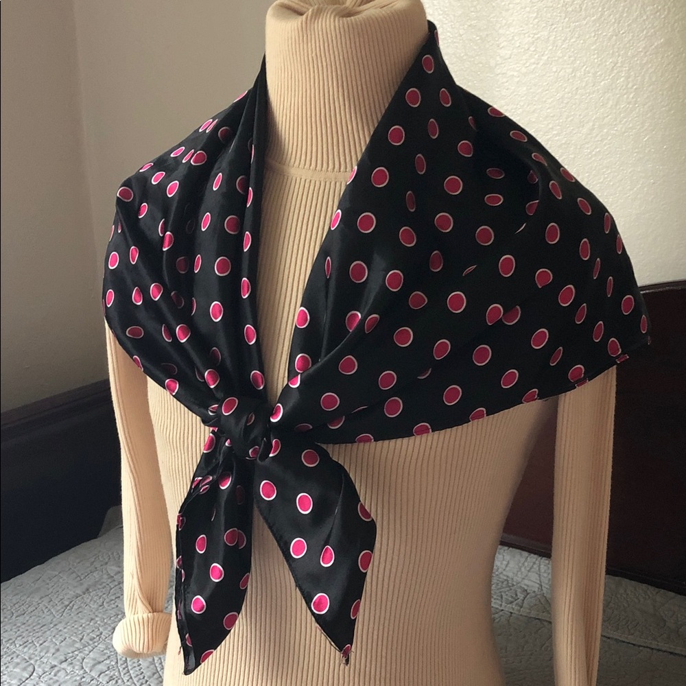 Black Scarf with Pink Polka Dots